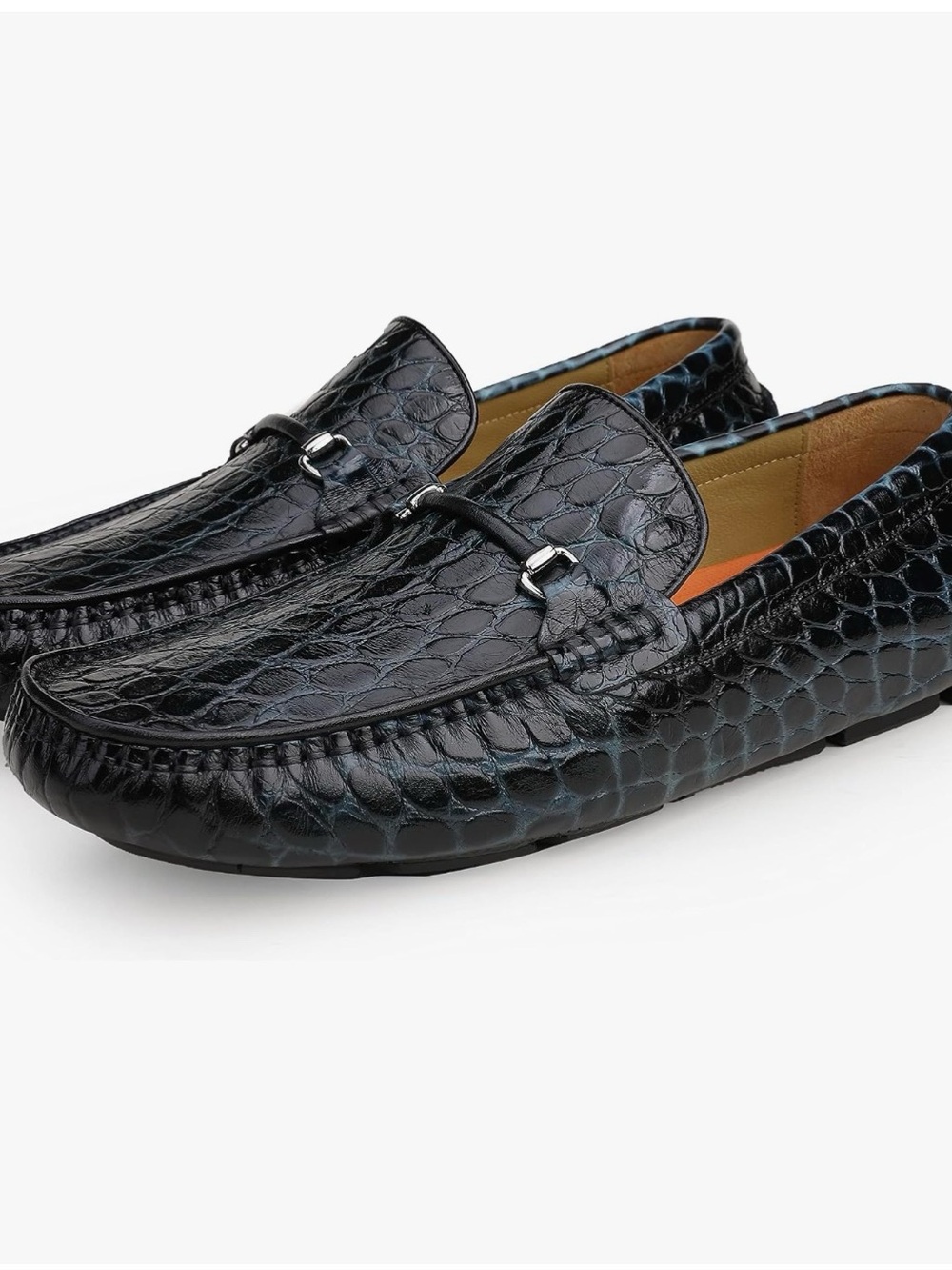Men's Black Croc-Embossed Leather Loafers